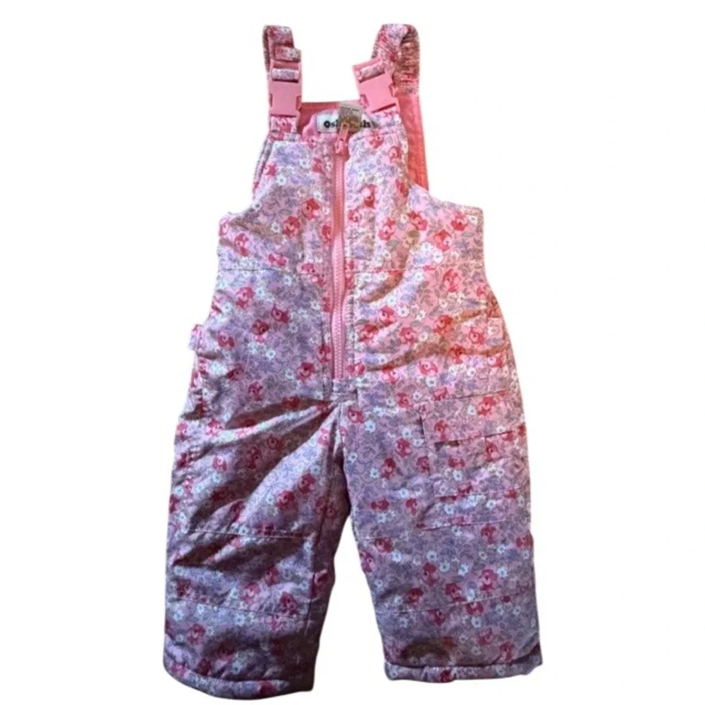Oshkosh Baby‎ Girls Pink Floral Puffer Winter Snowsuit Jacket Pants Set 12M